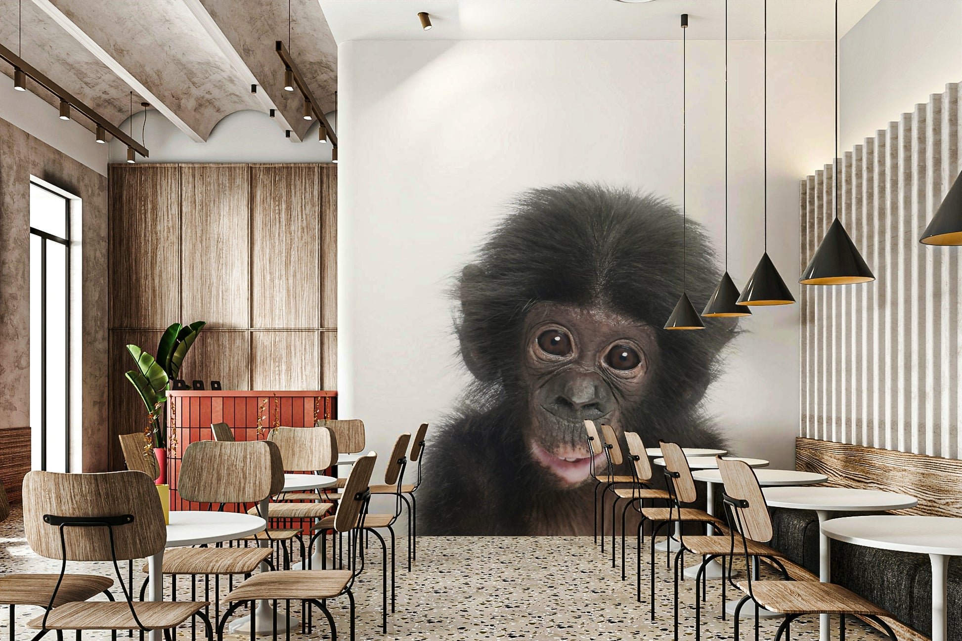 Cute baby monkey wall mural for jungle-themed room

