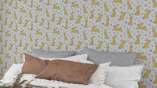 Hasen und Kaninchen goldene graue Tapete