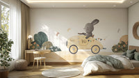 Playful Bunny Car Ride Kids Wall Mural - Giffywalls
