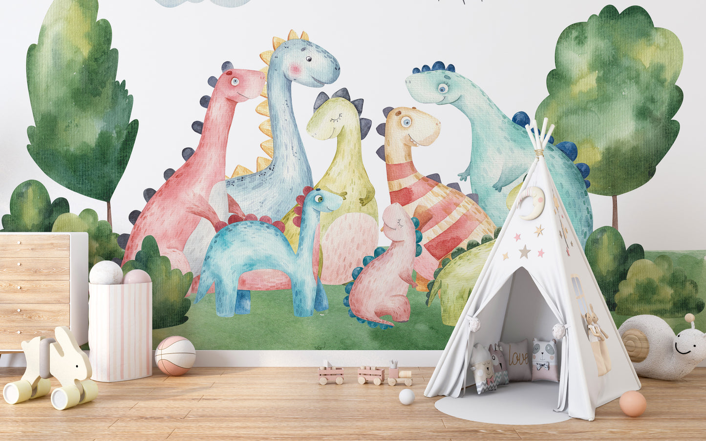 Playful watercolor dinosaur wallpaper Mural - Giffywalls