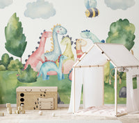 Fun dinosaur mural in watercolor style