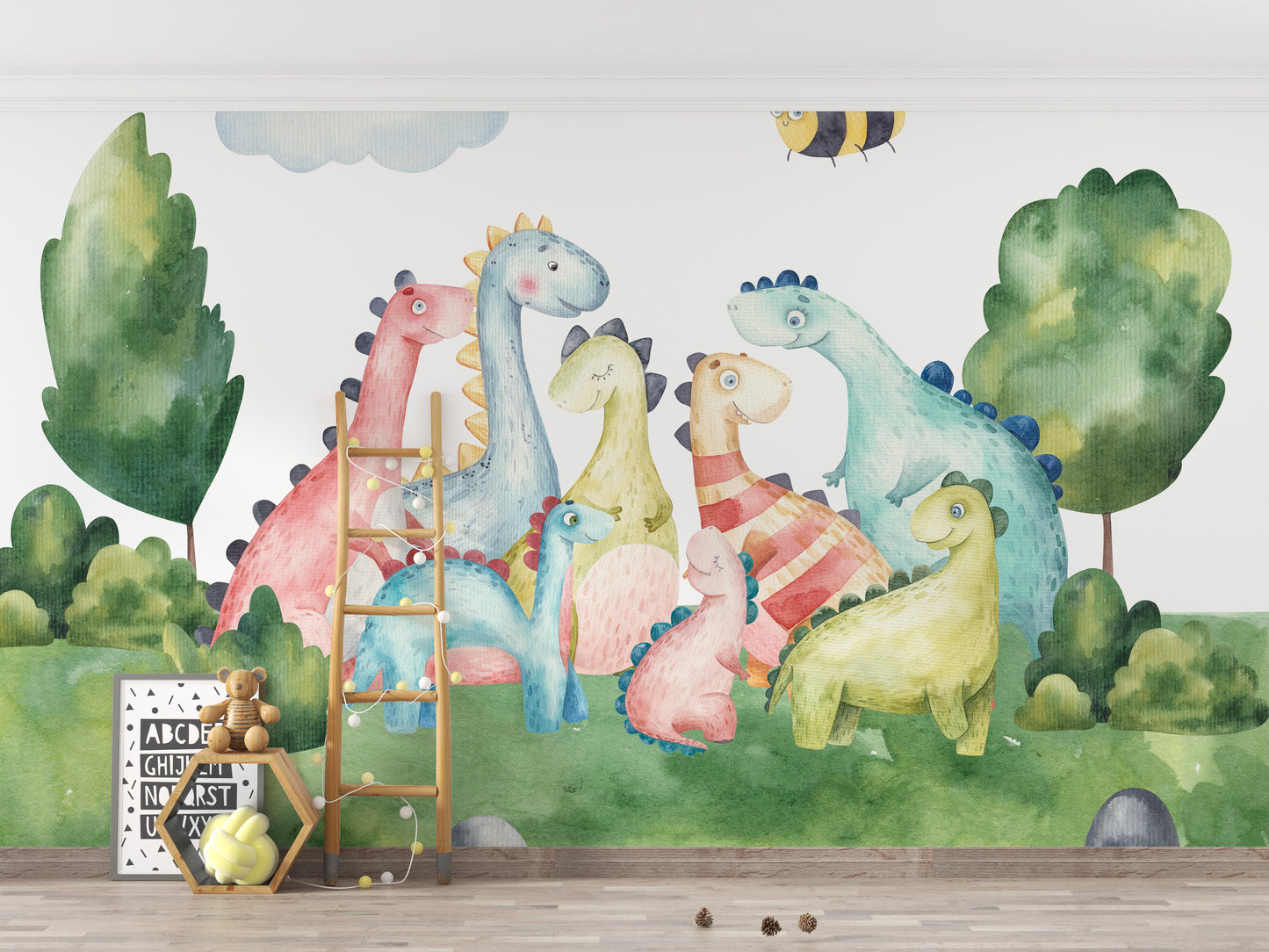 Playful watercolor dinosaur wallpaper
