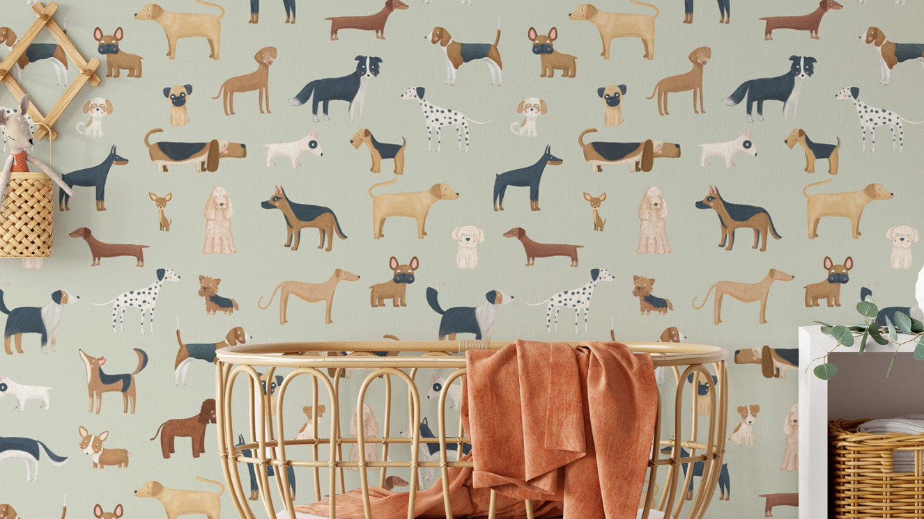 Playful dog pattern for nursery walls kids decor

