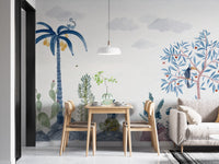 Exotic palm and flamingo wildlife mural wallpaper