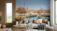Architectural wall mural with Plaza de España ceramic and stone elements
