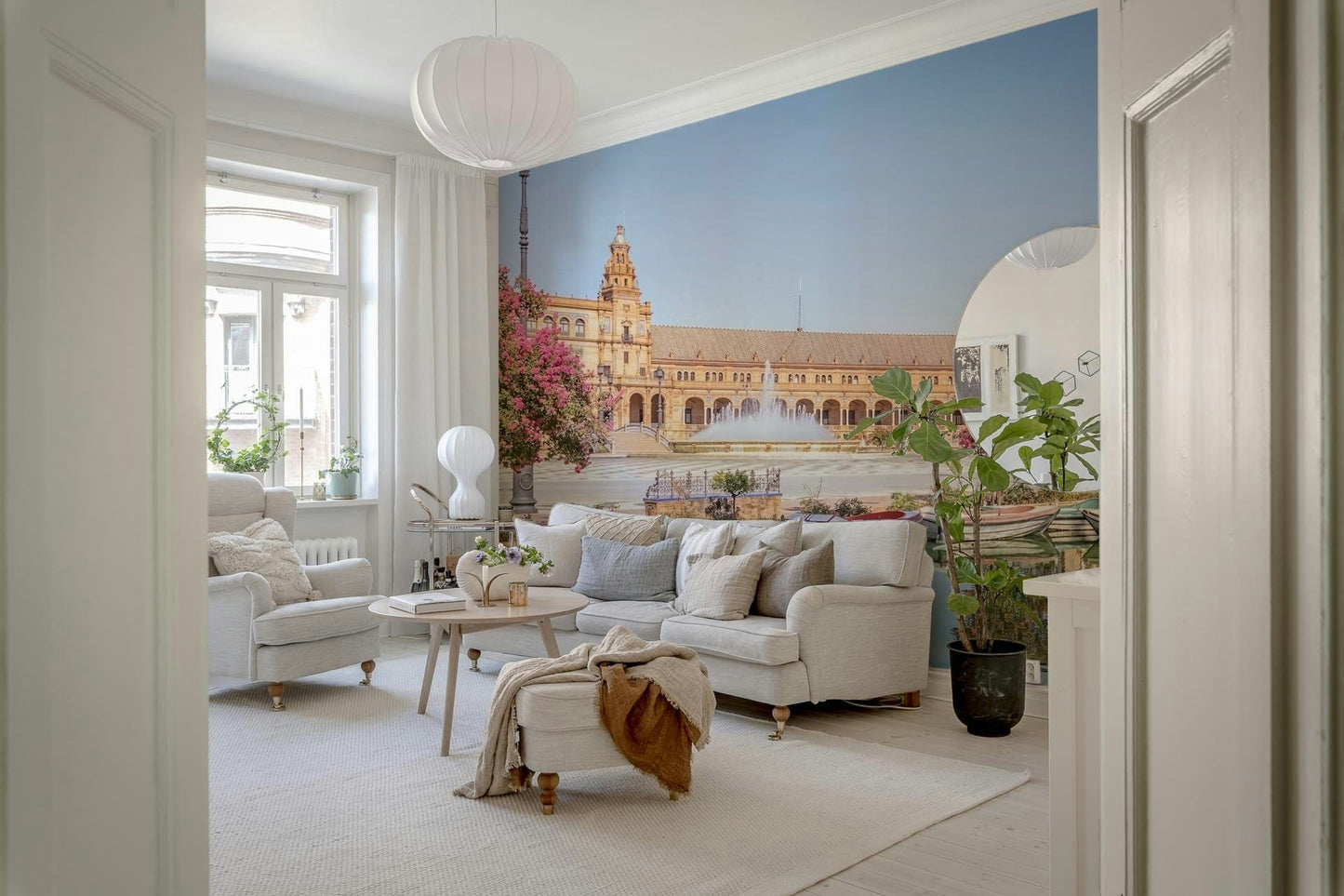 Spanish landmark mural featuring Plaza de España courtyard details