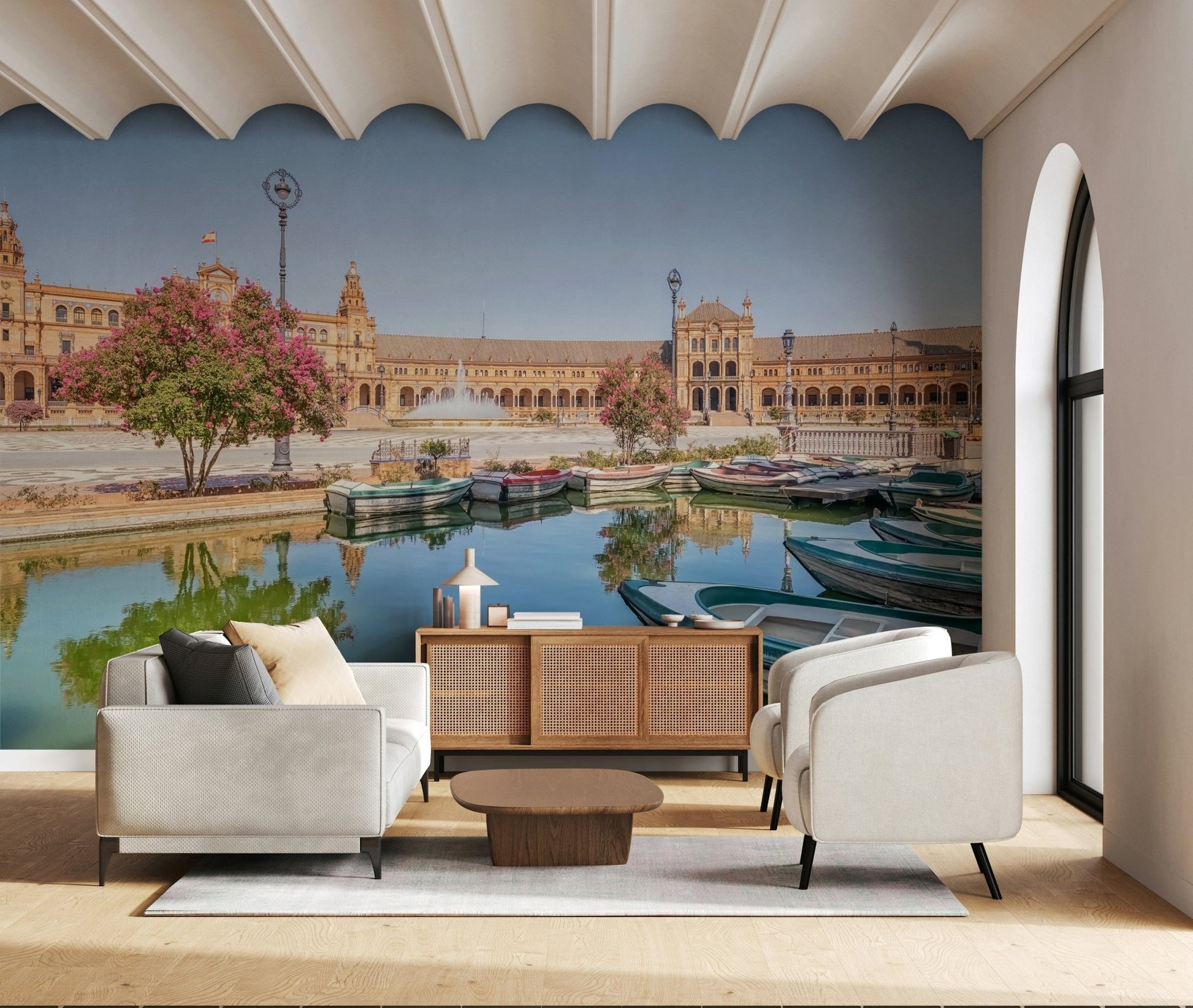 Plaza de España scenic mural for living room interior walls