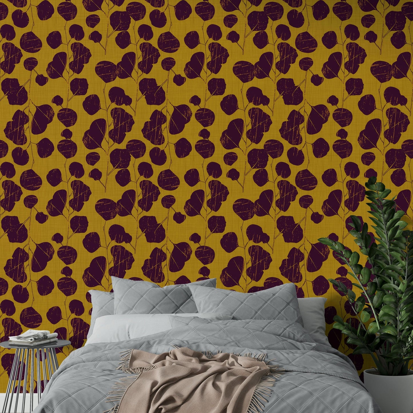 The peel and stick wallpaper on a smooth wall surface.

