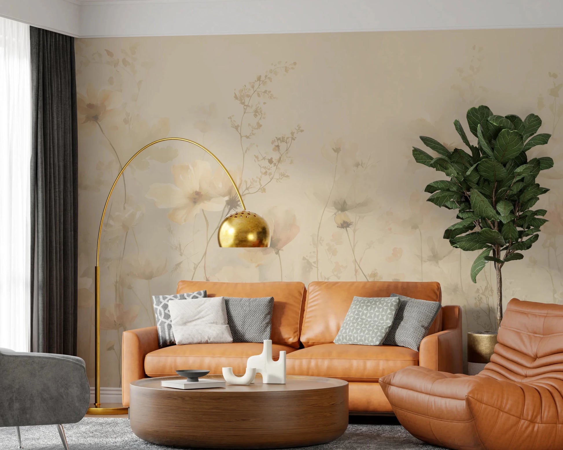 Poetic Soft Floral – Honey Wall Mural