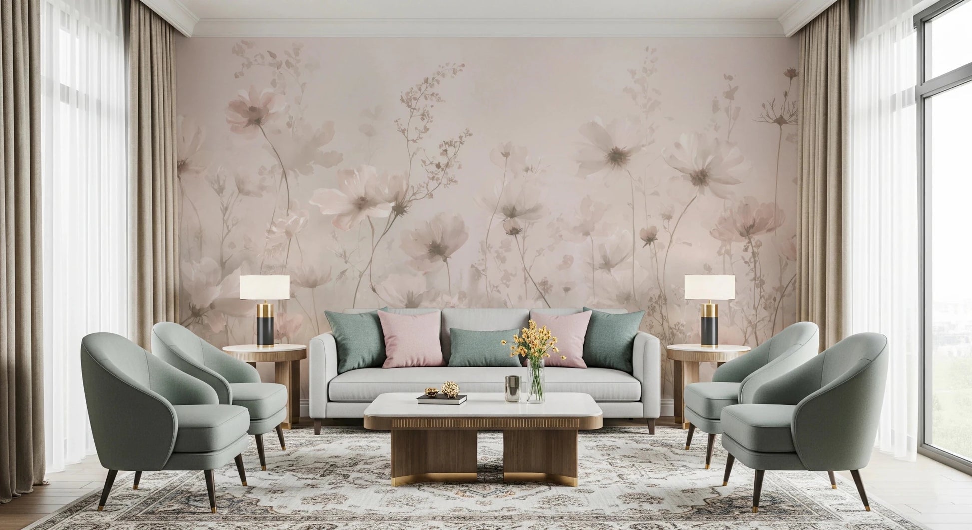 Poetic Soft Floral – Petal Dust Wall Mural