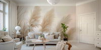 Serene wall mural featuring pampas grass at dusk


