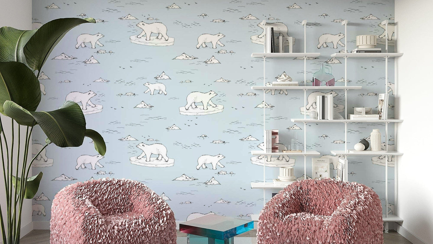 Artistic arctic wildlife pattern for a nursery wallpaper
