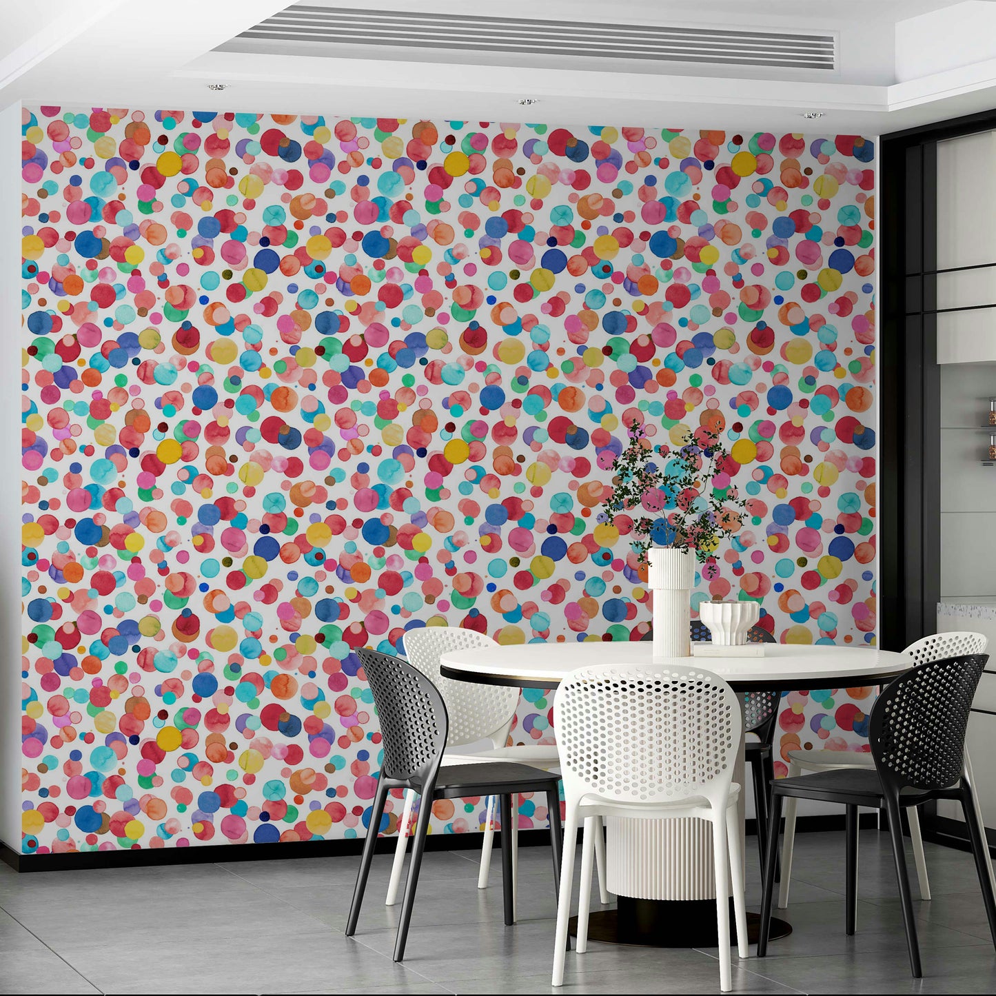 Wallpaper with irregular colorful dots in a modern style.

