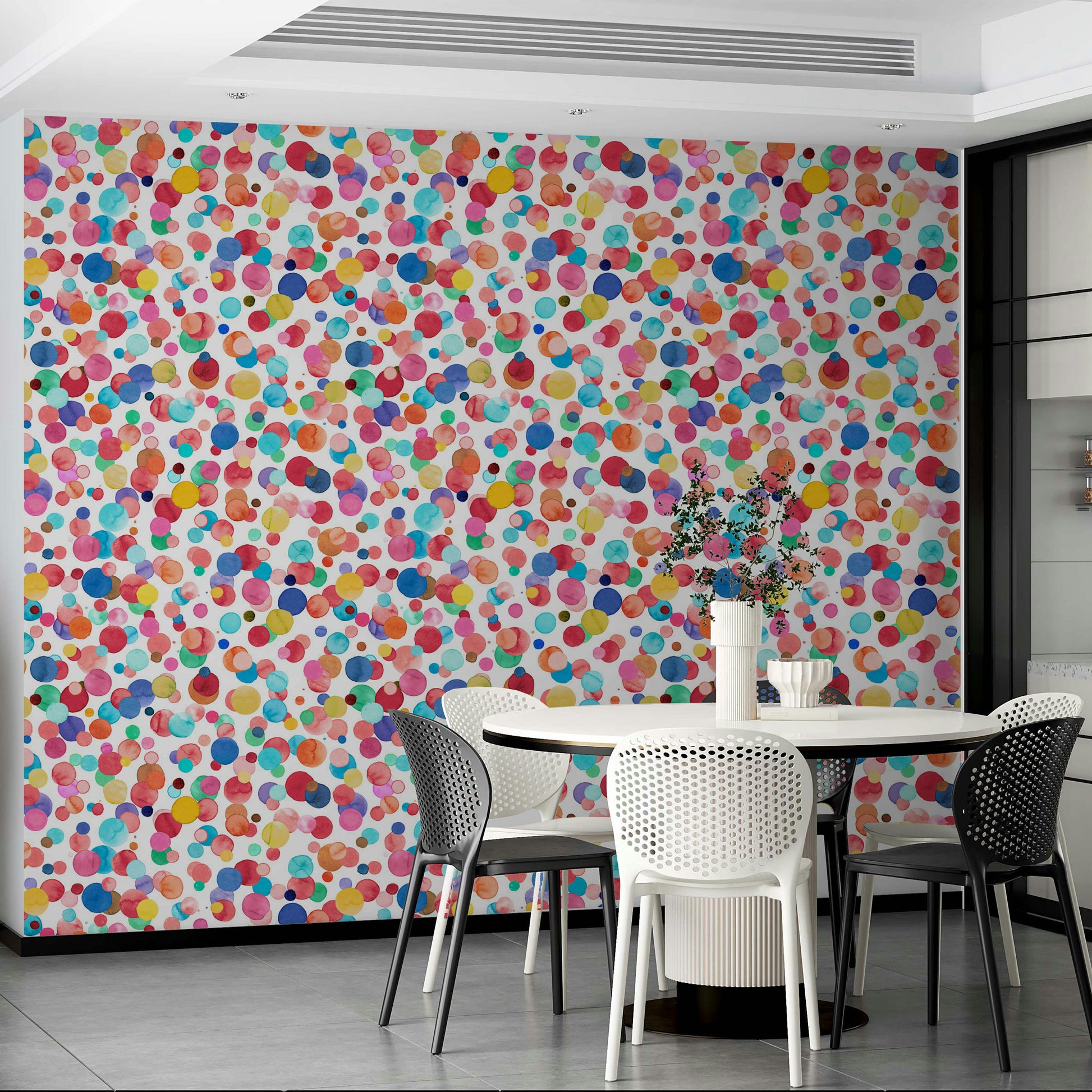 Wallpaper with irregular colorful dots in a modern style.

