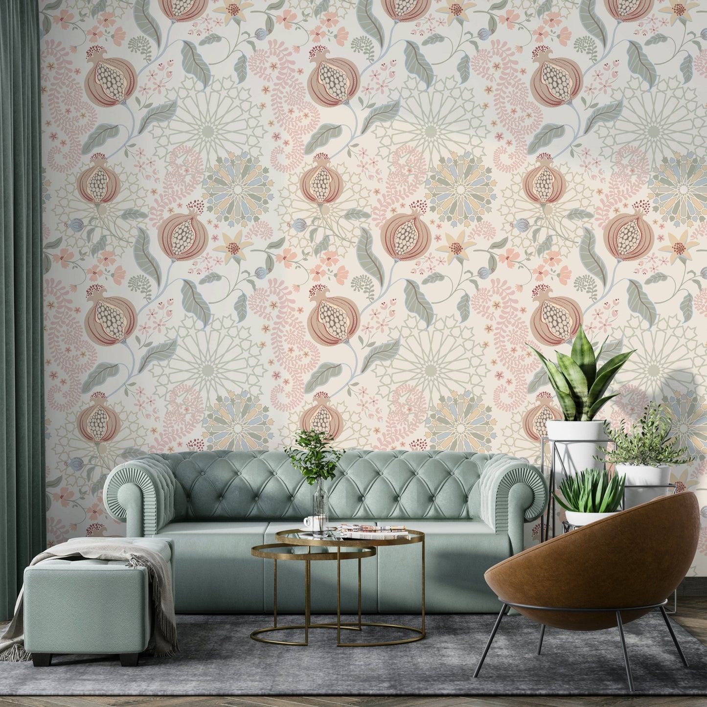 The wallpaper shows a gentle, repeating design.

