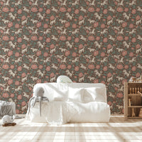 Wallpaper with Western horses and vintage peonies