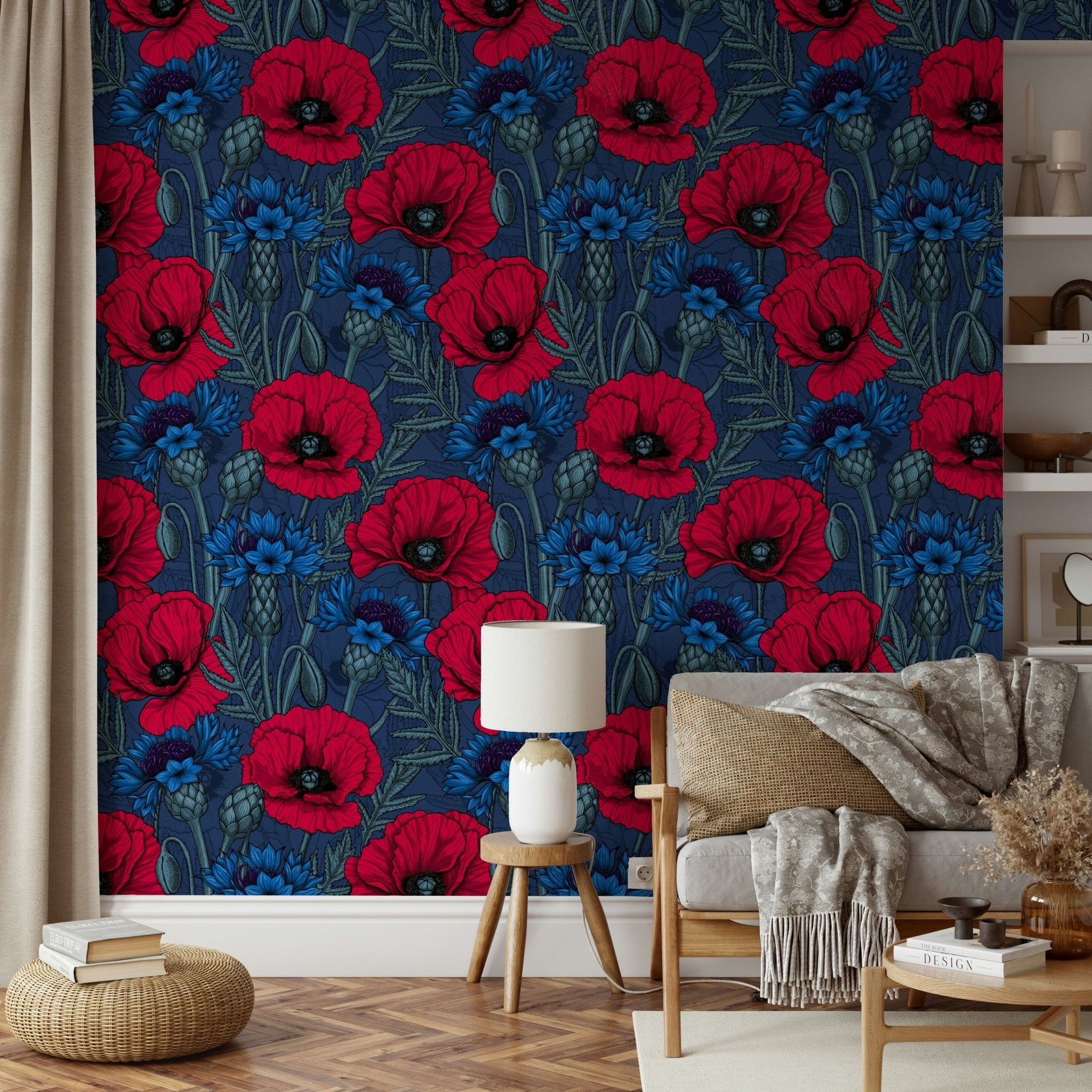 Colorful poppies and cornflowers wallpaper for walls

