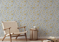 Detail of a textured wallpaper finish with poppy motifs for a nursery.