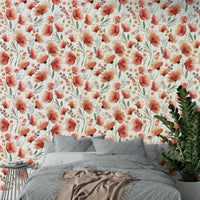 Wallpaper featuring soft orange poppies on a neutral background.

