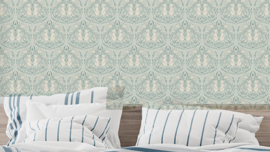Poppy and the Hare wallpaper with misty meadow landscape


