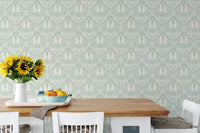 Nature-inspired wallpaper with rabbit and floral meadow

