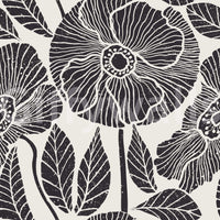 Scandinavian black-white Poppy Meadow wallpaper print, subtle grain texture.