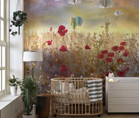 Poppy red wallpaper murals perfect for bold, artistic interiors.