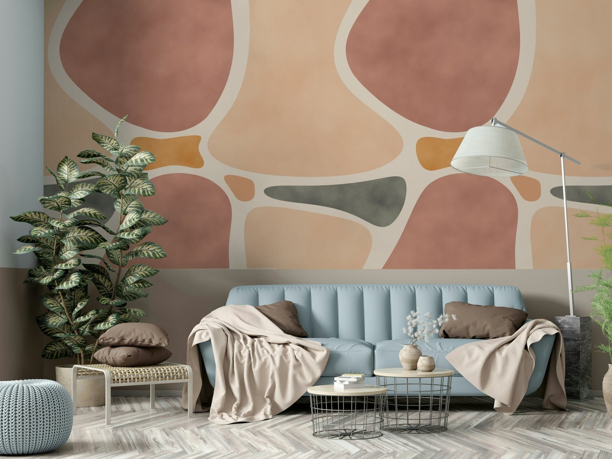 Minimalist pottery-inspired mural wallpaper

