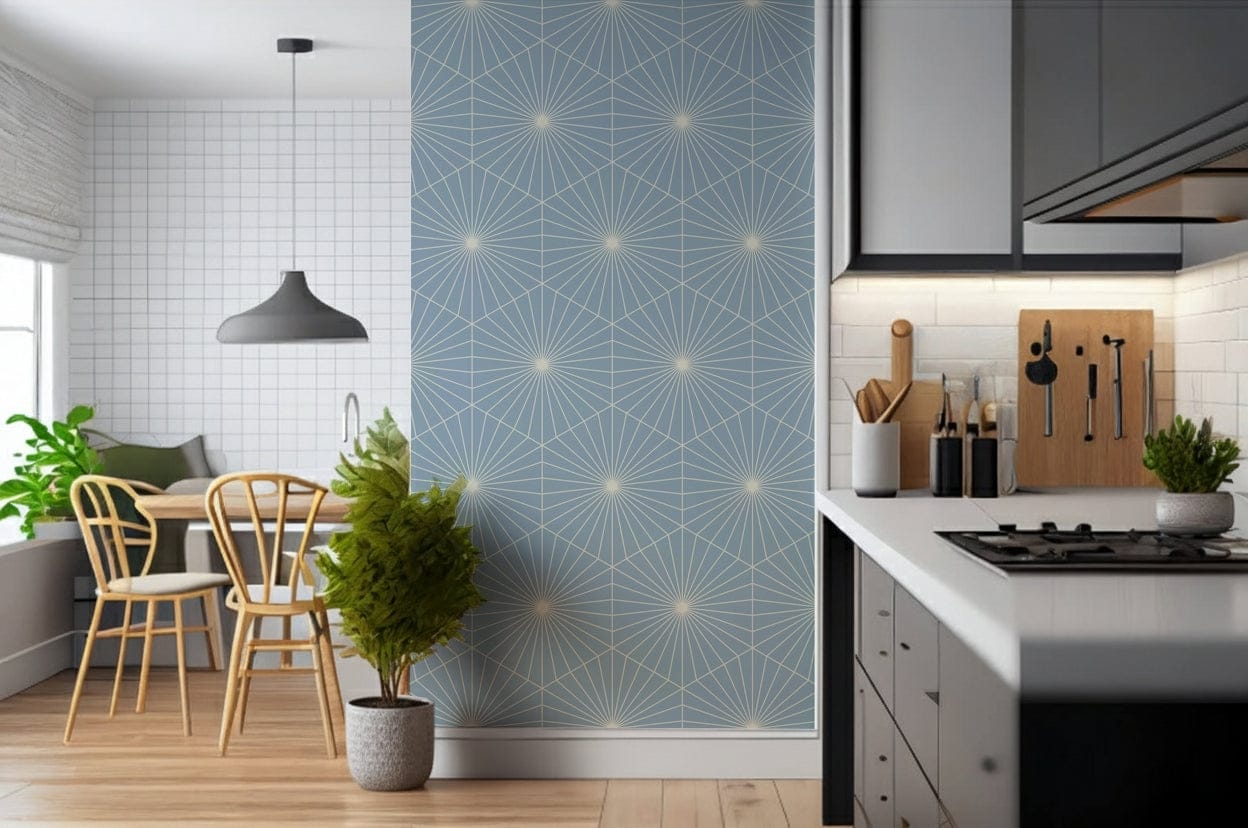 Intricate Powder Blue Radiance repeat wallpaper with delicate, precise lines.