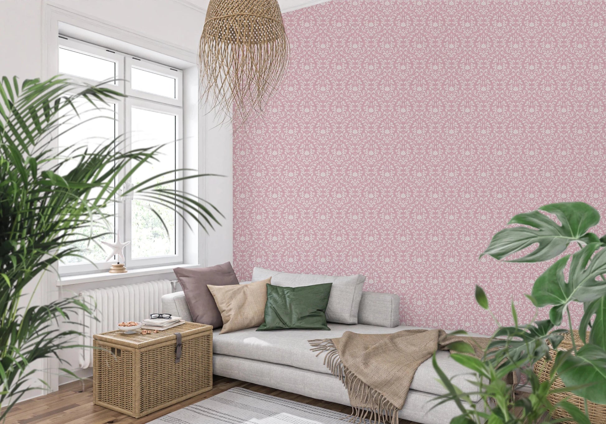 Powder Pink Bloom DAMASK Wallpaper⁠