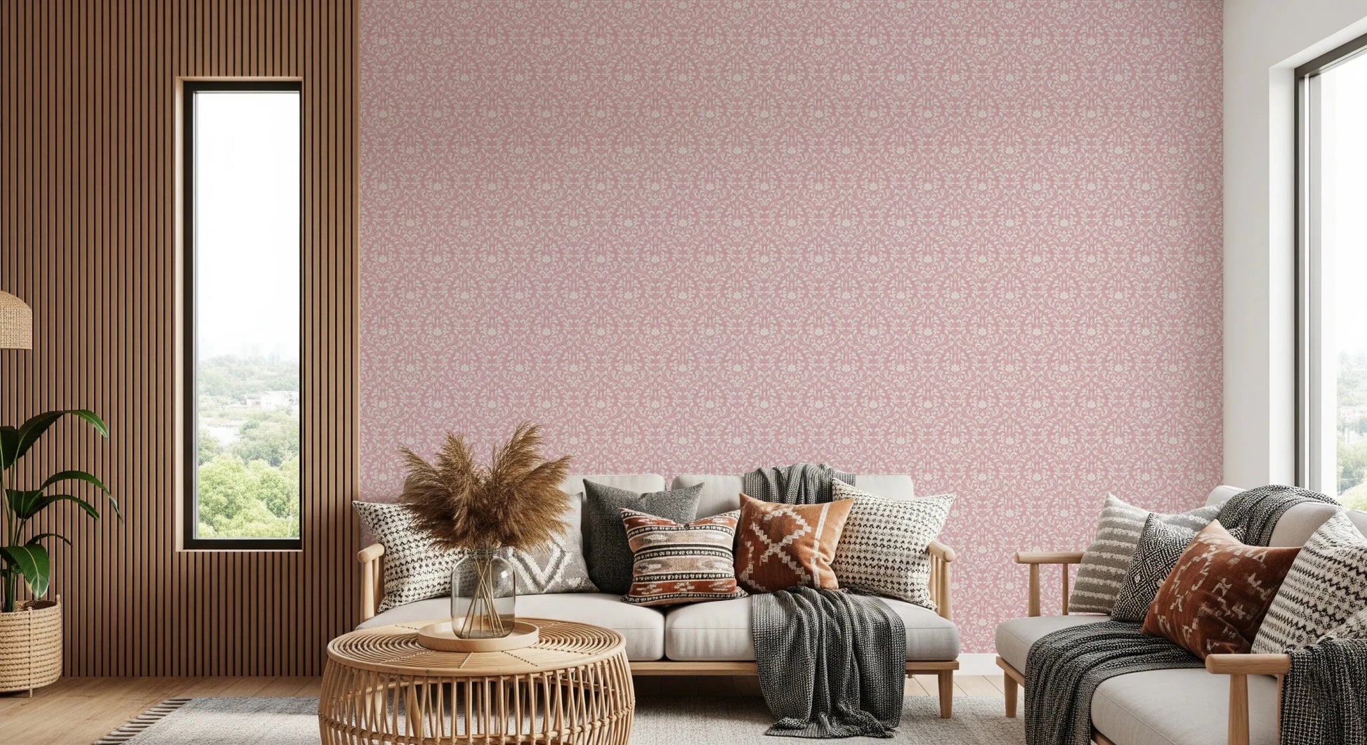 Powder Pink Bloom DAMASK Wallpaper⁠
