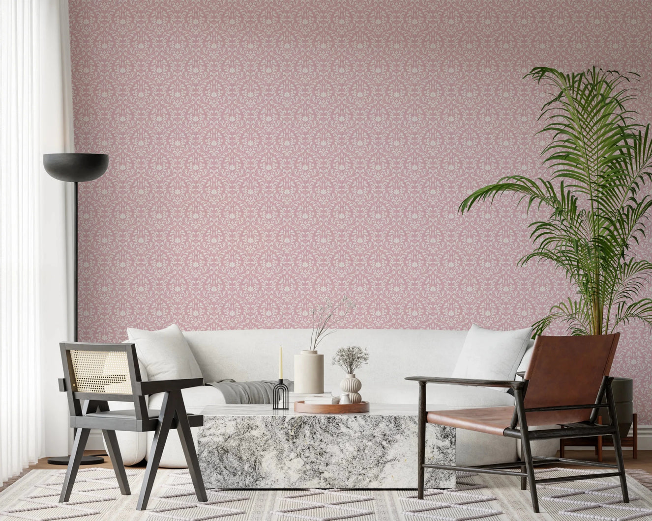 Powder Pink Bloom DAMASK Wallpaper⁠