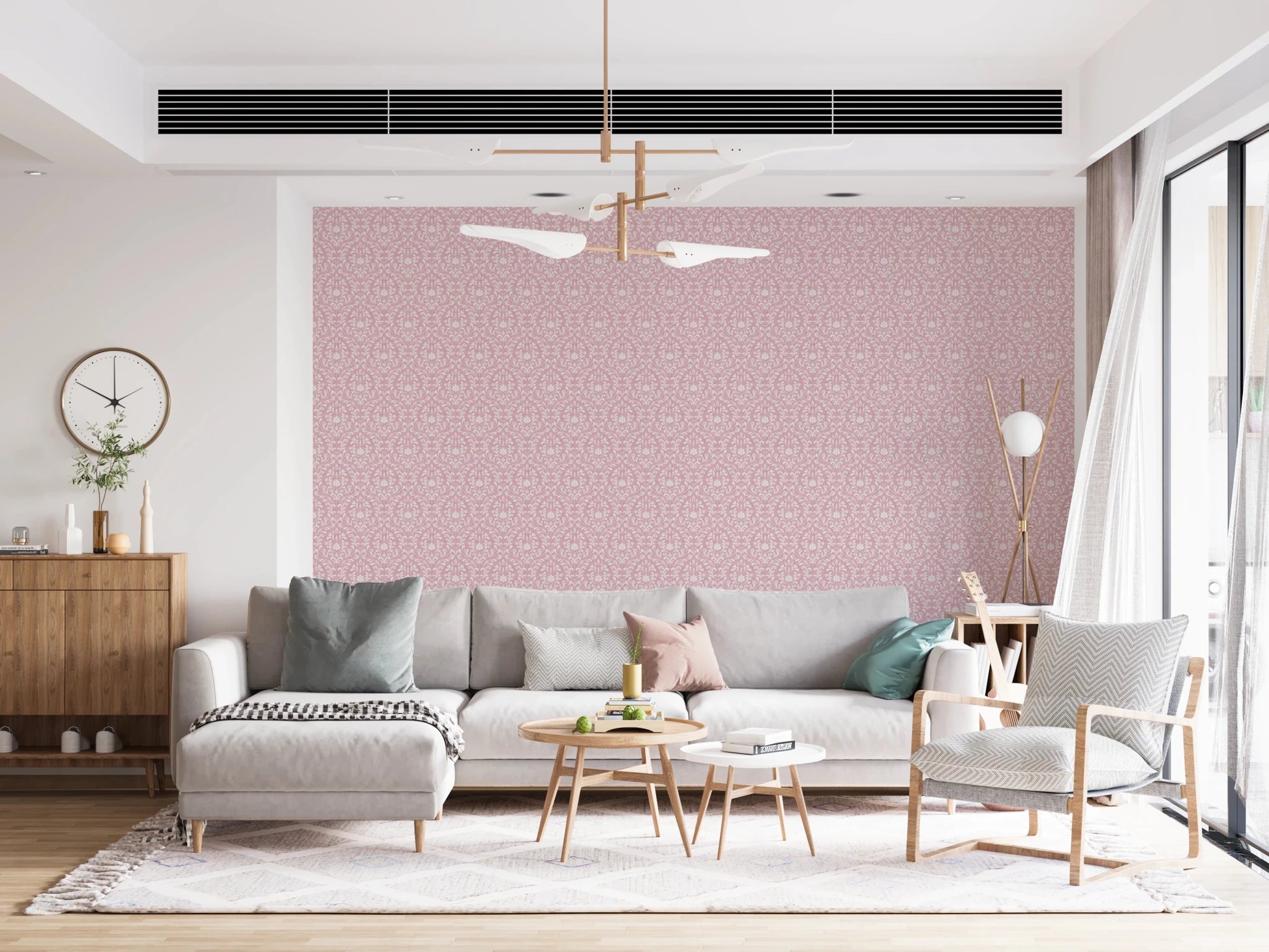 Powder Pink Bloom DAMASK Wallpaper⁠
