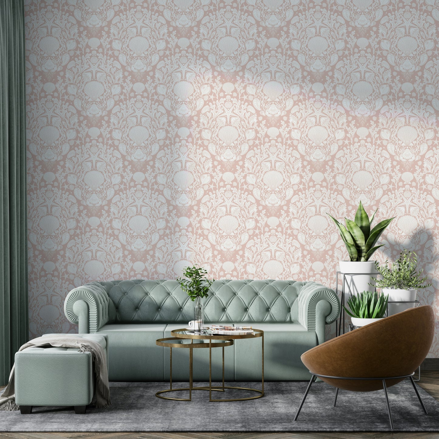 Deep ocean damask wallpaper for modern décor

