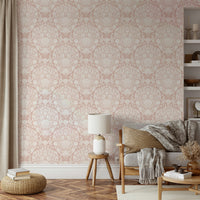 Marine damask wallpaper in soft white tones

