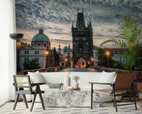 Classic Czech buildings mural suitable for city wallpaper interiors