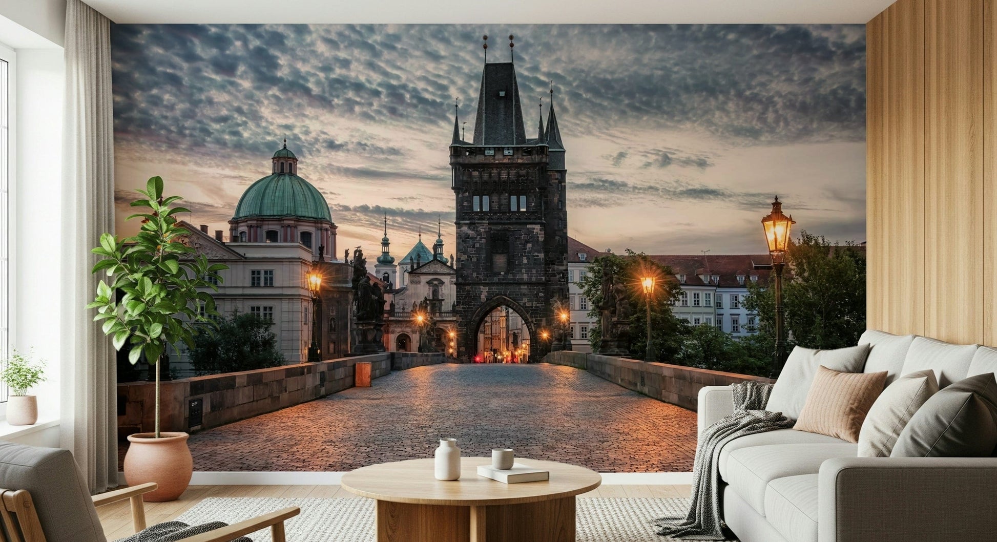Prague historic streets artwork styled for modern city wallpaper