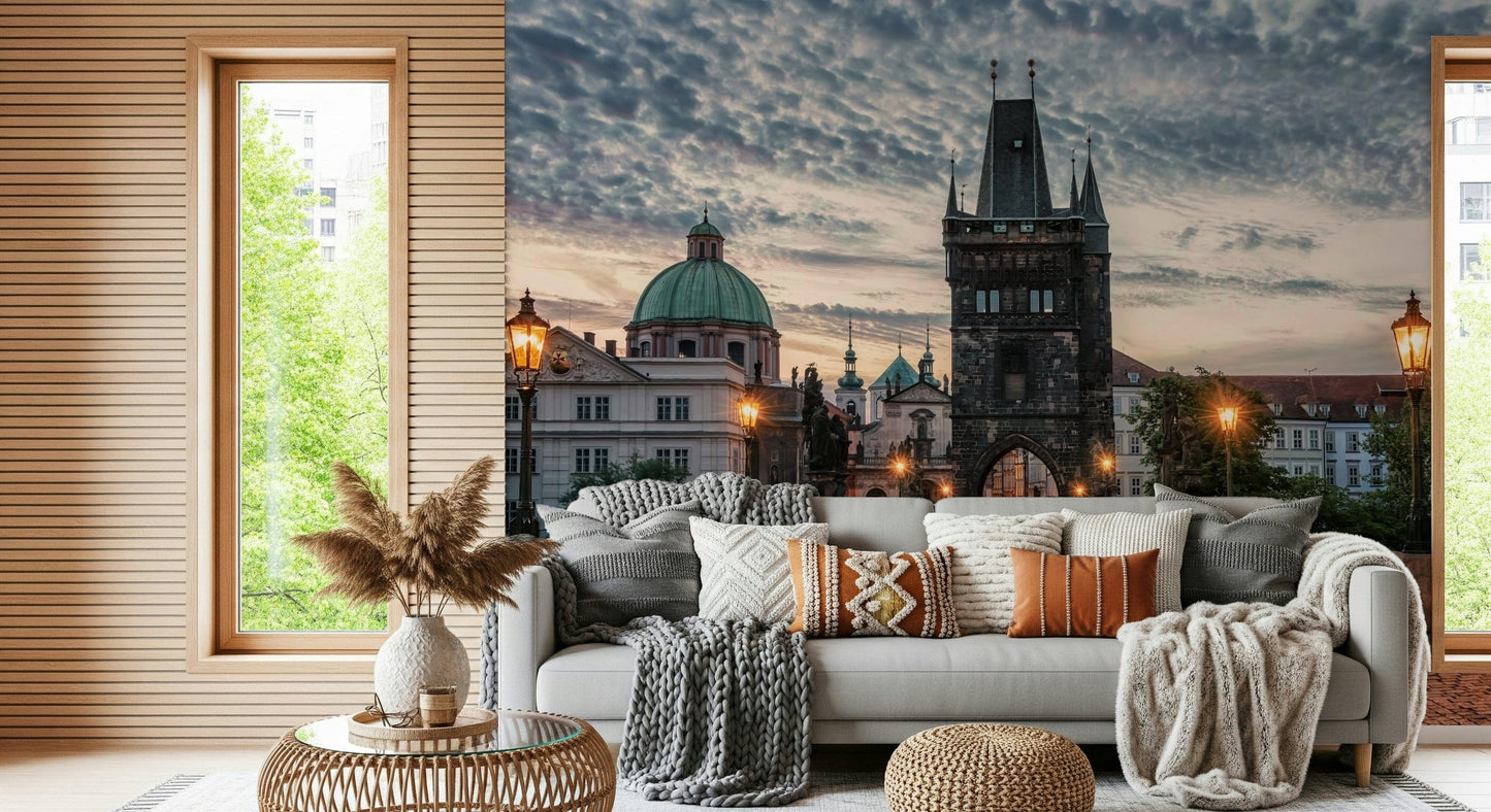 Prague old town skyline illustrated as detailed city wallpaper mural