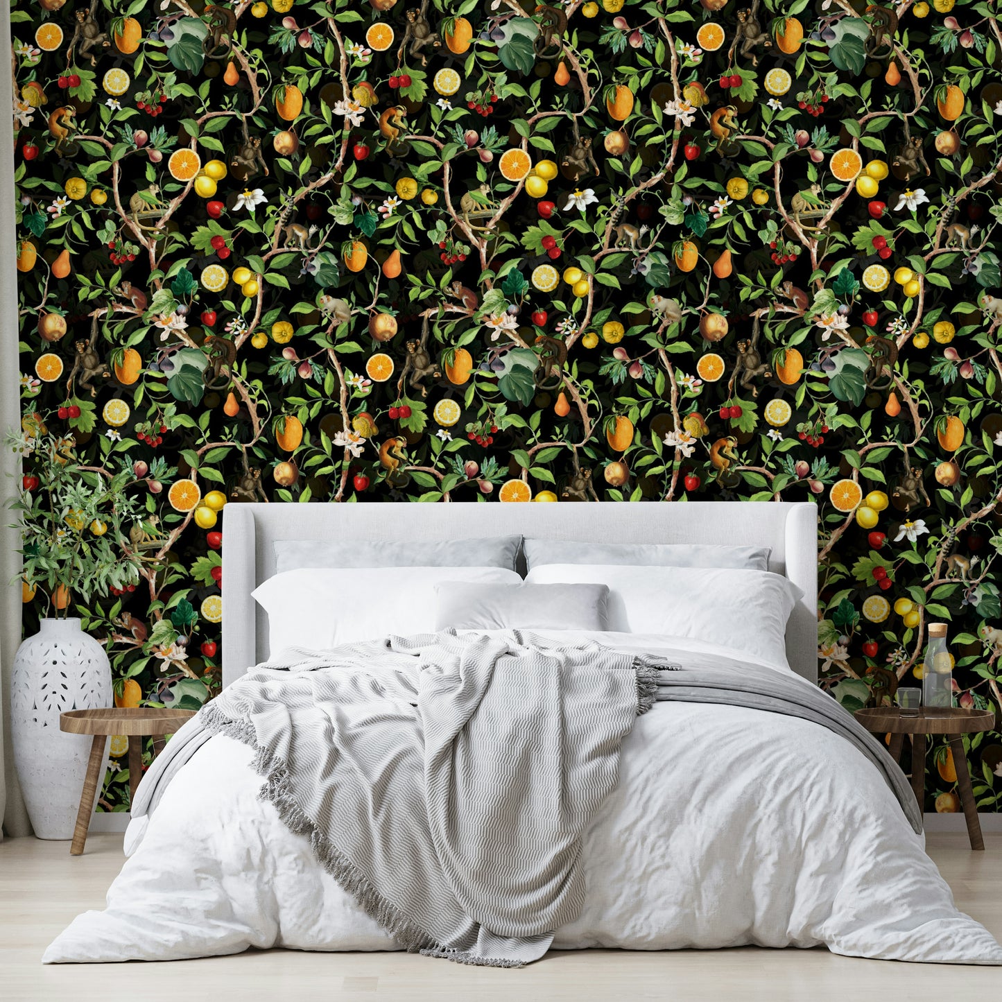 Fun jungle wallpaper featuring primates and dense tropical foliage.

