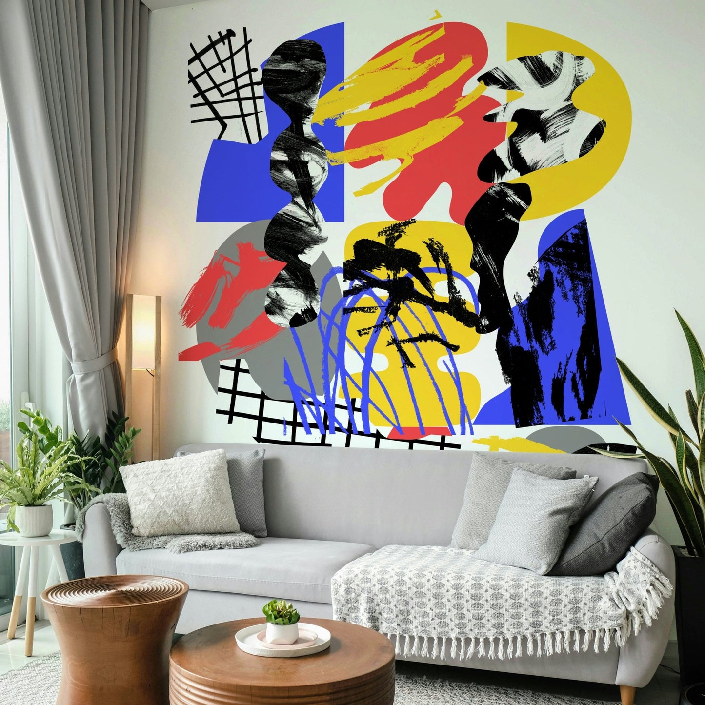 Bold and colorful prismatic wall mural with angular shapes

