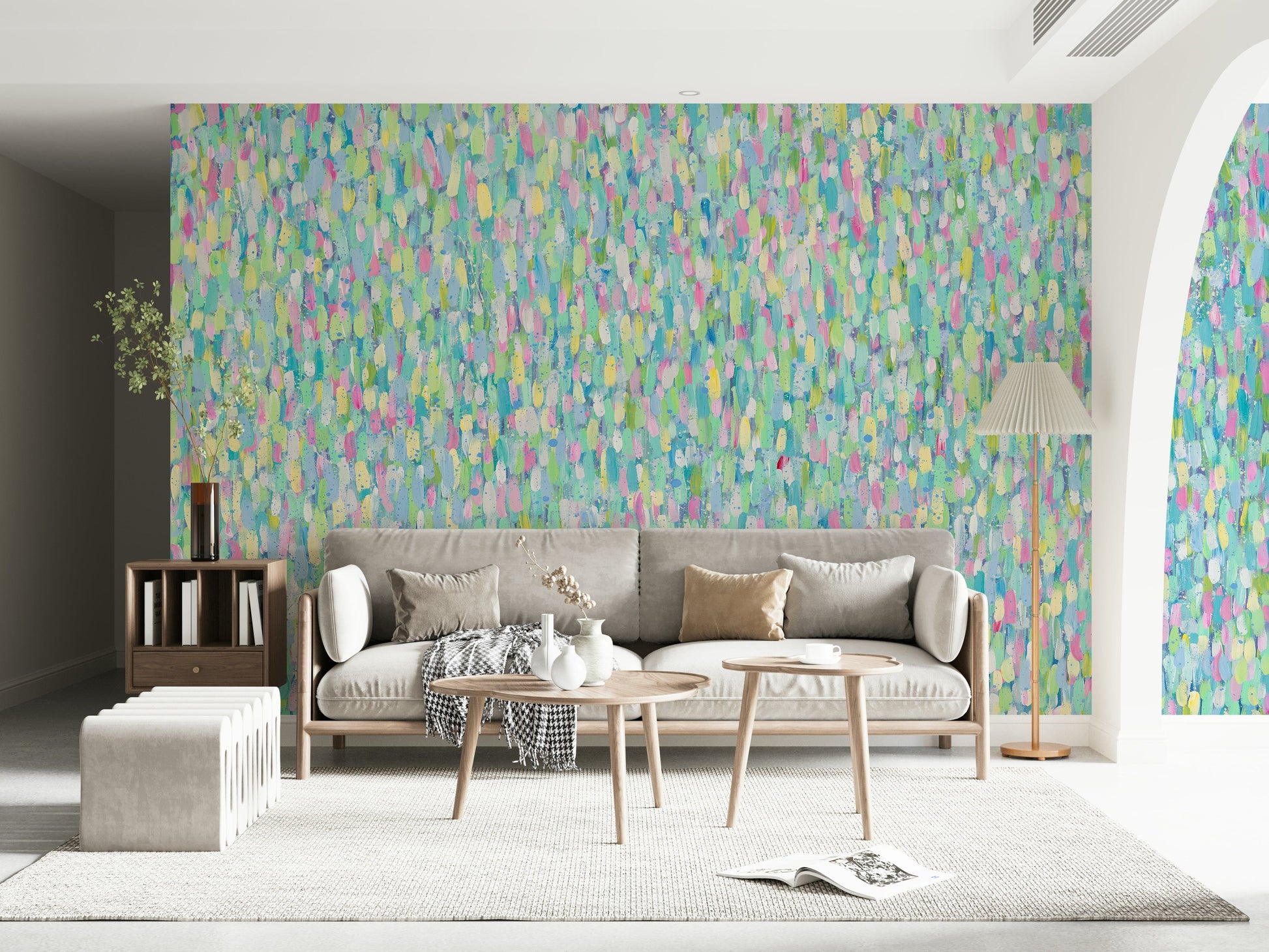 An artistic minimalist form mural for home decor.