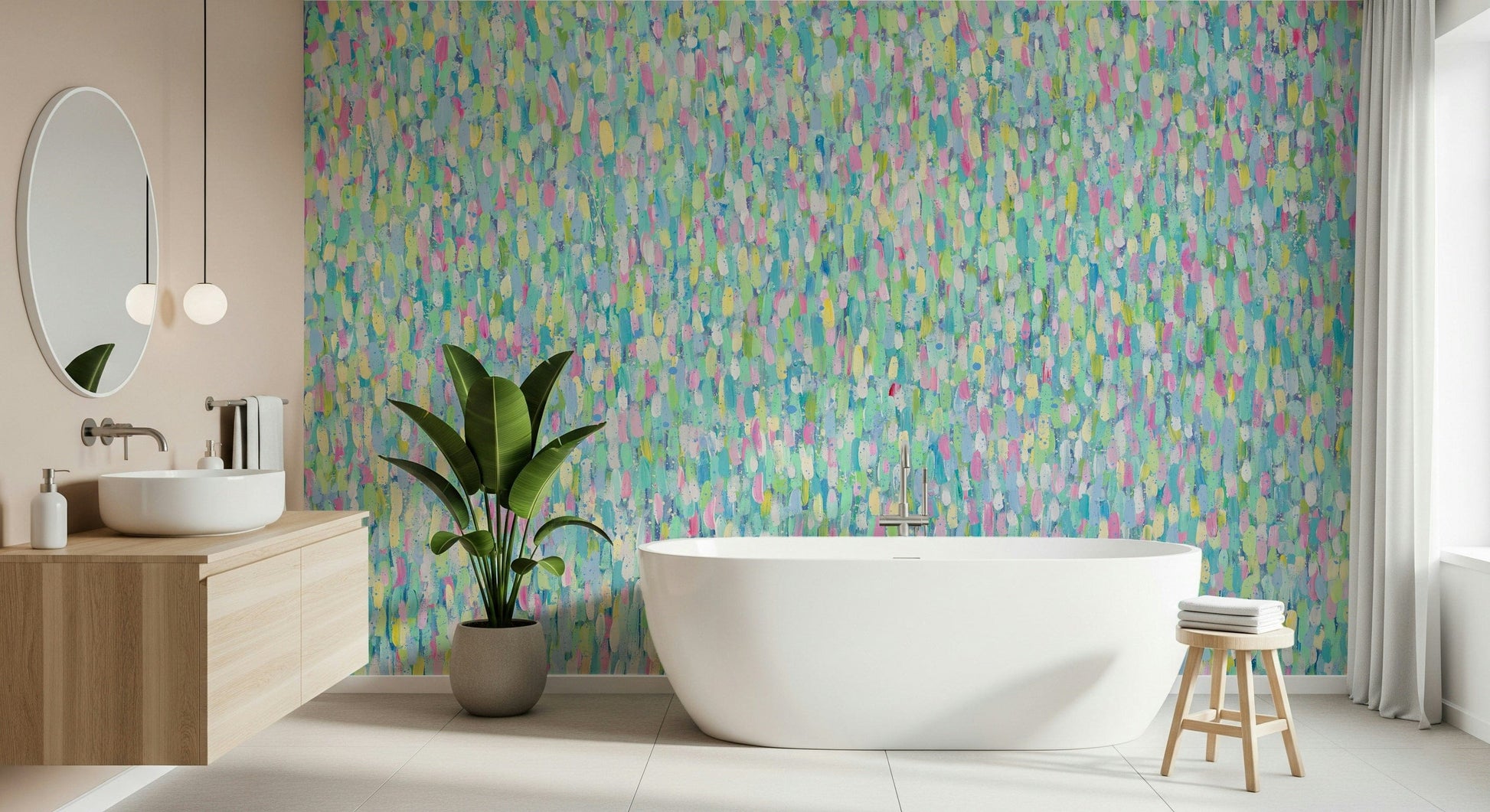 A beautiful prismatic abstract wallpaper mural with vibrant brushstrokes.