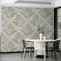 Serene botanical wallpaper featuring protea flowers in sage

