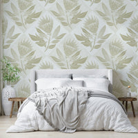 Nature-inspired sage wallpaper with detailed protea flowers

