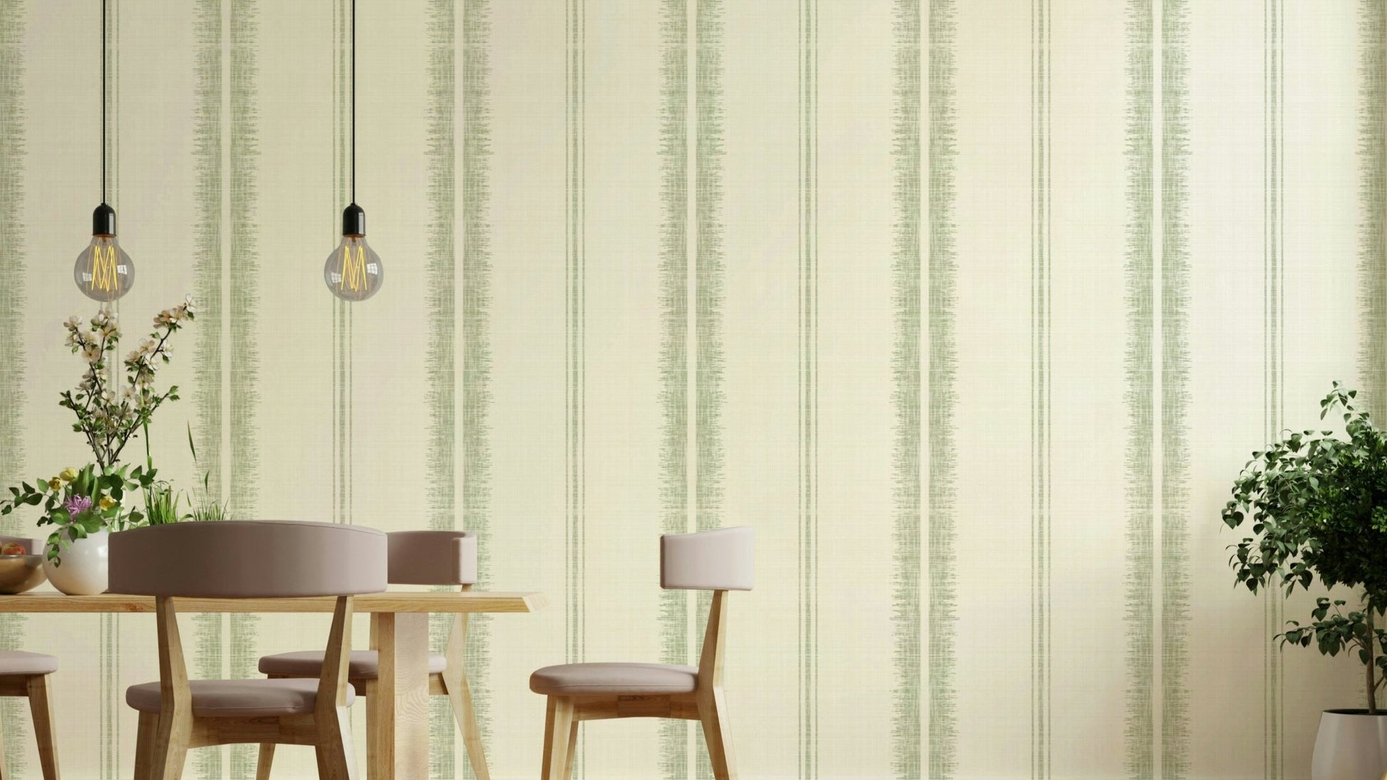 Provence Boho Stripes Linen-Light Green Wallpaper with subtle stripes

