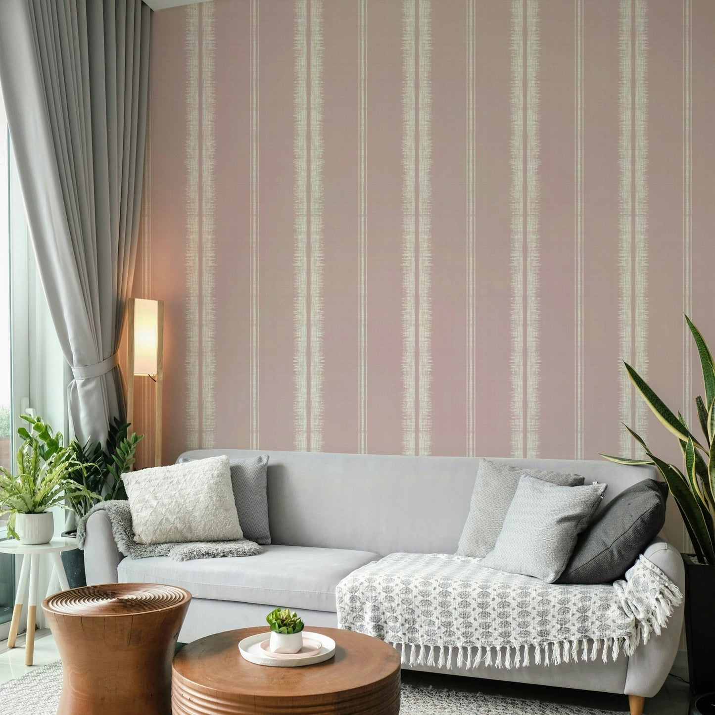 Close-up of Provence-inspired boho striped design in pale pink

