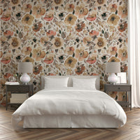 Vibrant floral mural perfect for creative and retro interiors.

