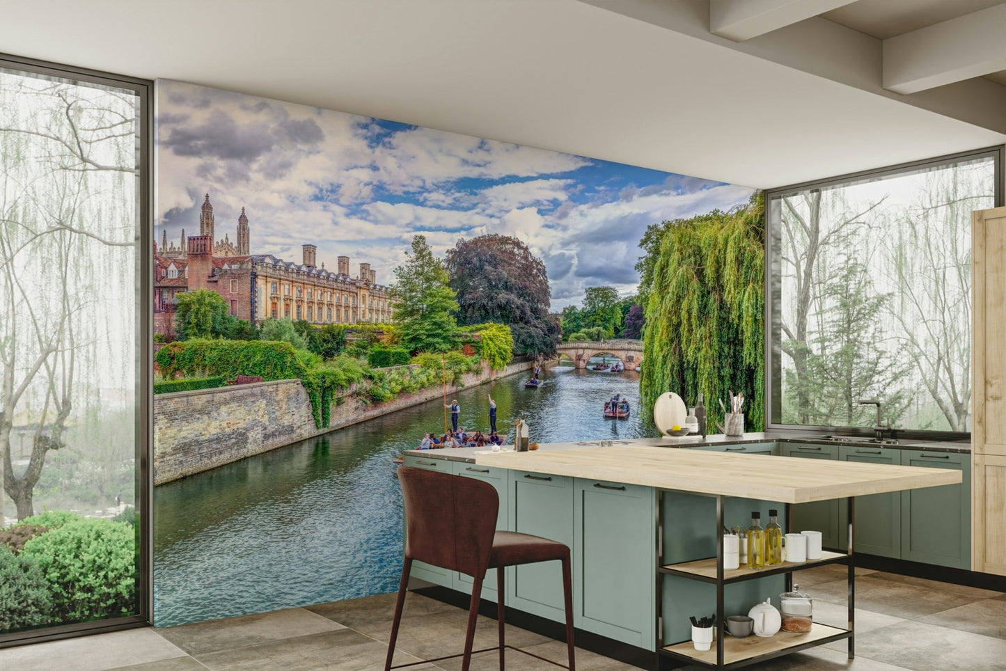 Focus on water reflections and architecture.

