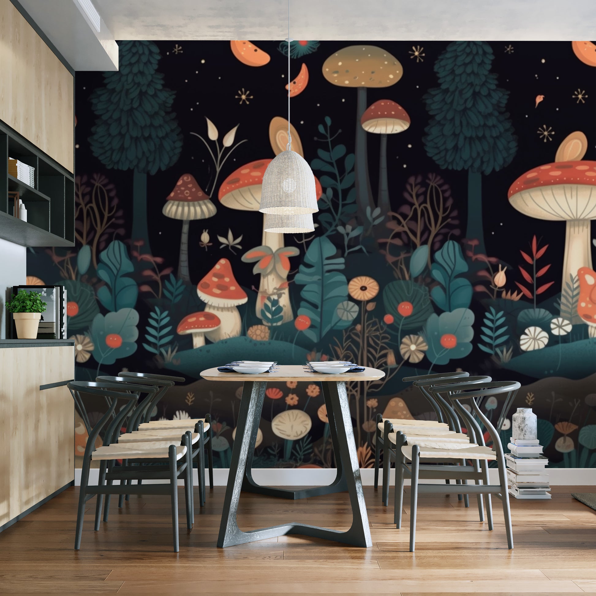 Enchanting mushroom wallpaper for serene spaces