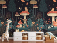 Whimsical mushroom garden wall mural design